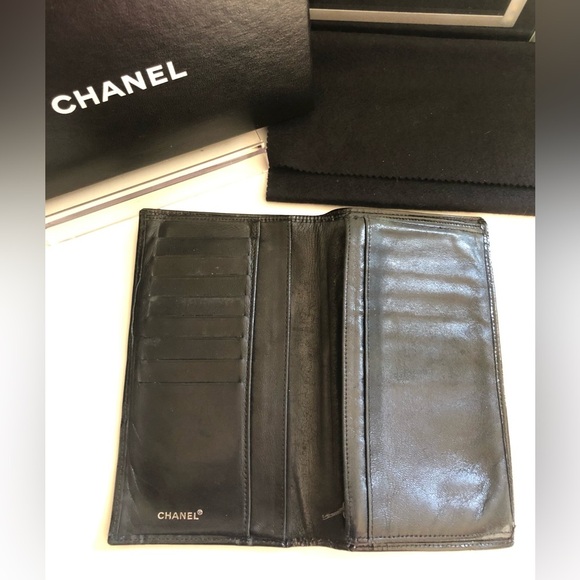 Chanel Wallet Patent Leather Yen Flap Long Bifold Black Silver Hardware CC w/Box - Picture 5 of 13